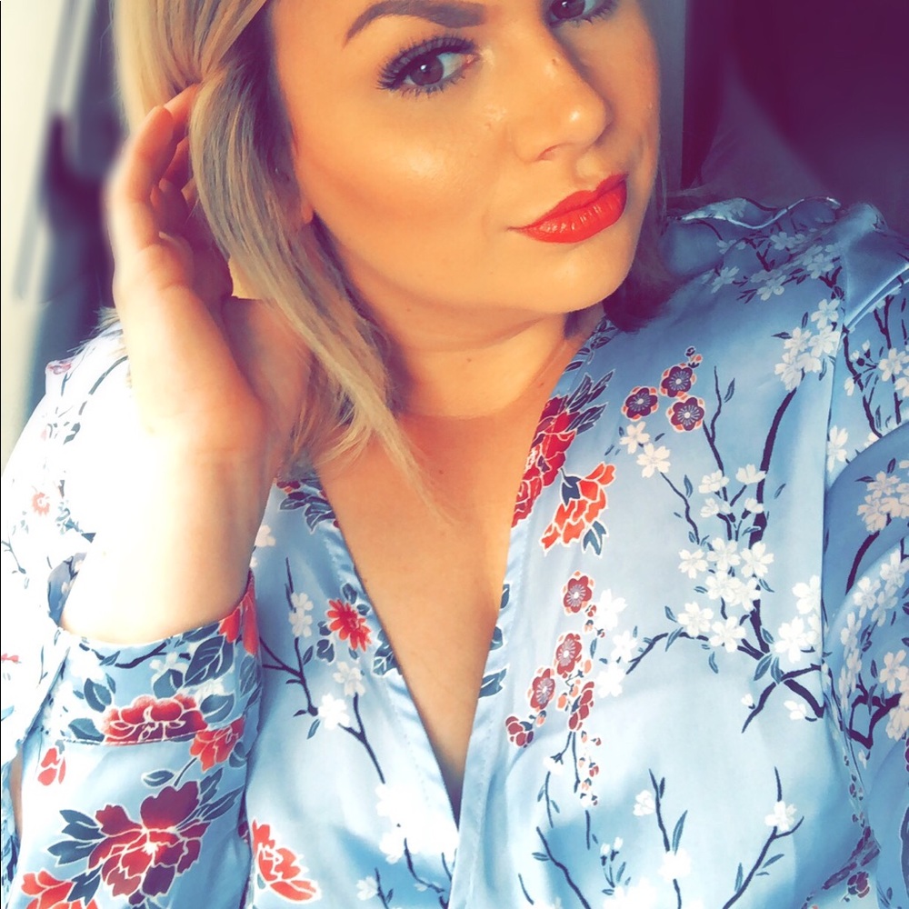 Plus size floral silky wrap top